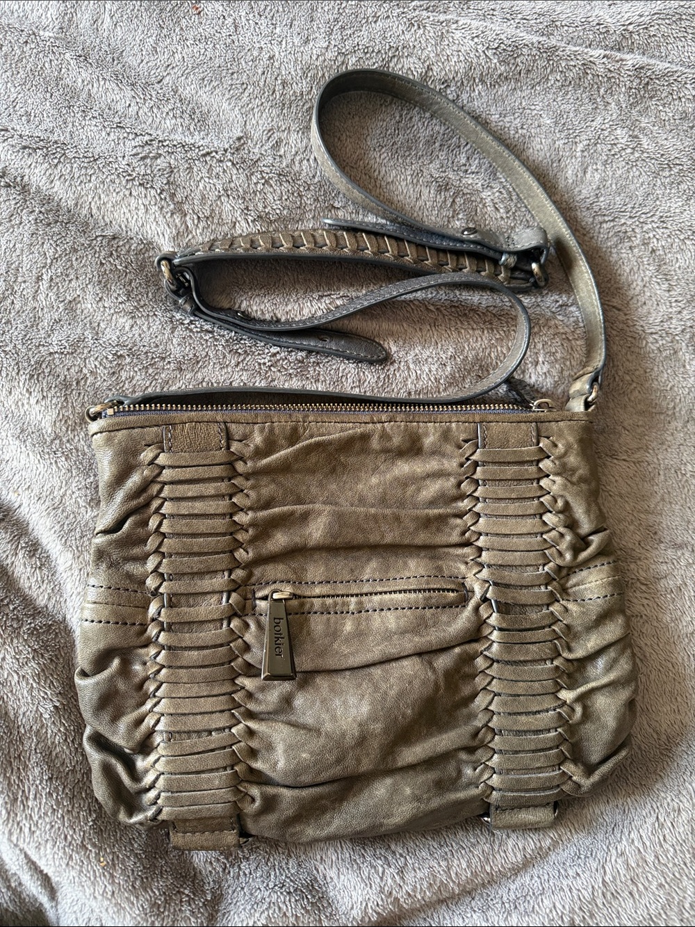 Botkier Leather Woven Crossbody Bag - Taupe/Grey